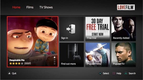 LoveFilm PS3 2013 UI