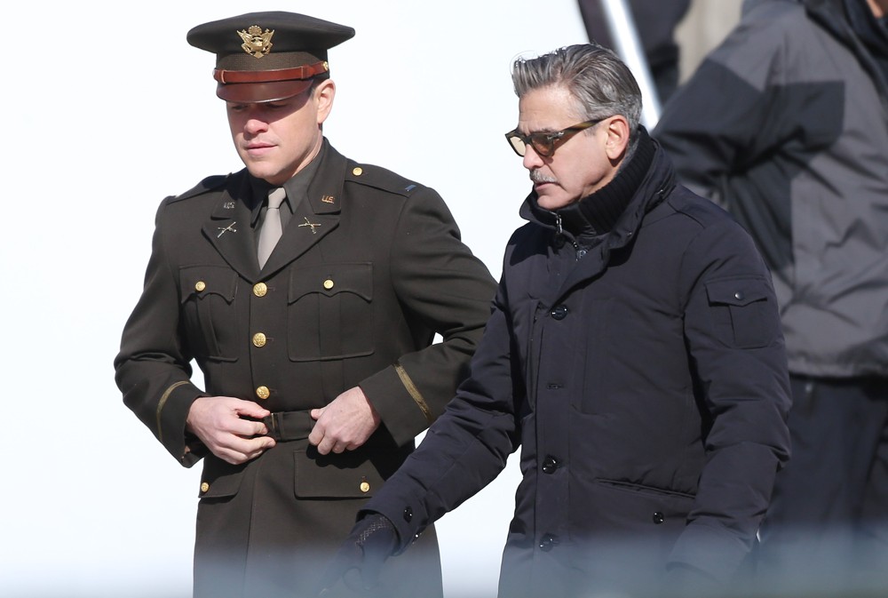 Clooney with Damon on set of The Monuments Men