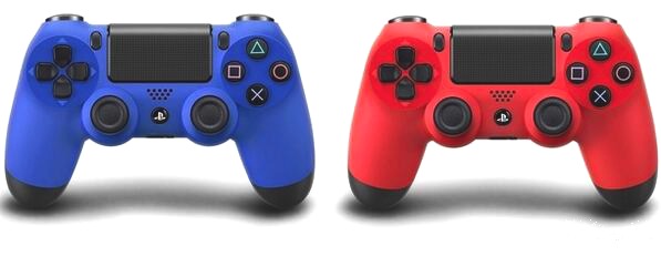 PS4 Blue and Red Controllers