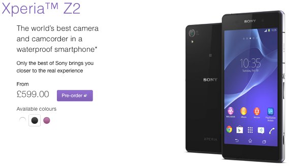 Sony Xperia Z2 UK Pricing