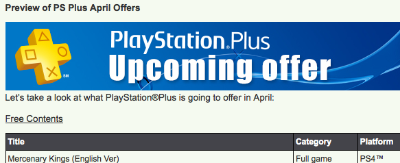 PlayStation Plus Hong Kong Mercenary Kings April