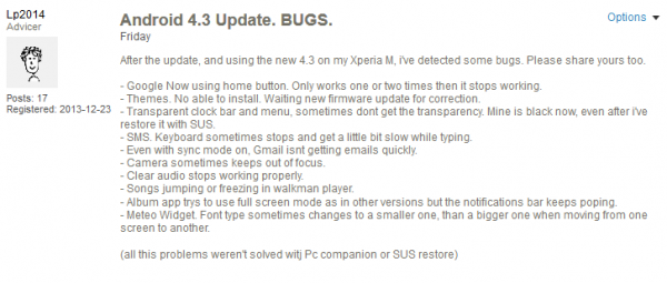 Xperia Care Xperia M 4.3 Update Bugs