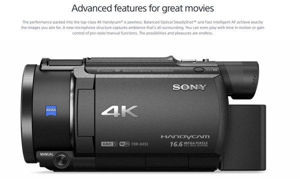 Sony AX53 4k Handycam with Balanced Optical SteadyShot